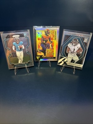 Travis Etienne 3x RC! Flux SILVER, Prizm, Optic Elite Series, Jaguars, Saints