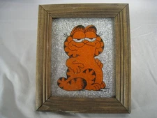 Vintage Garfield Glitter Art Framed Picture 6x6 Wall Decor Comic Cat 1980s
