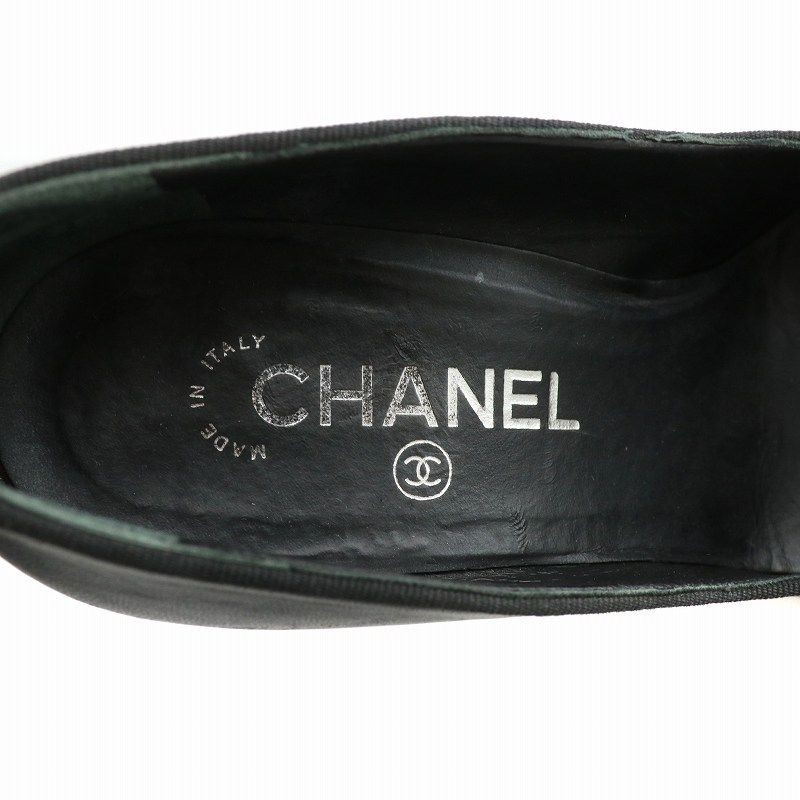 CHANEL Pumps Leather Round Toe with Ribbon and Coco Mark Size US 6.5 Black Women thumbnail 2