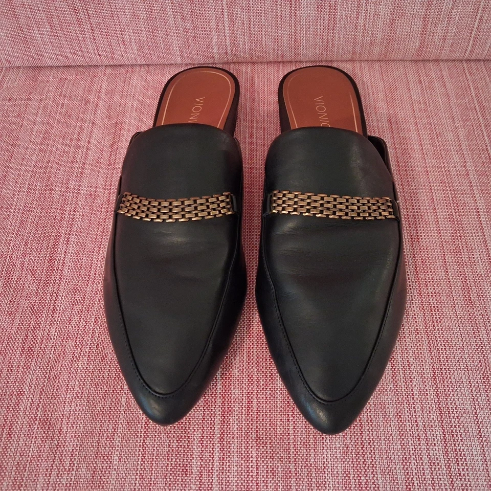 Vionic Starling Black Leather Mules Gold Trim size 10 - Image 2 of 4