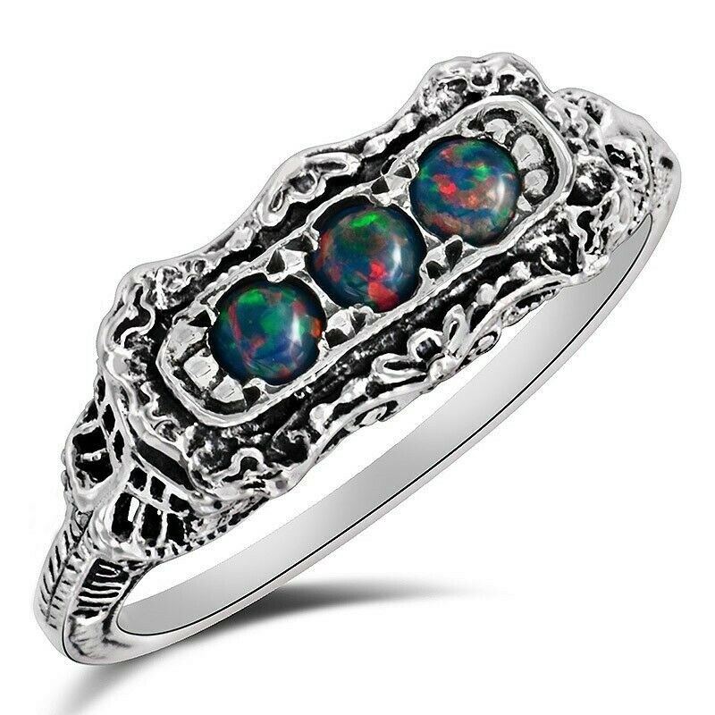 1CT  Red Fire Opal 925 Sterling Silver Filigree Style Ring Sz 7 F5-2