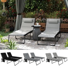 Folding Sun Loungers Set of 2, Padded Recliner Garden Chairs