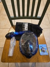 Kids 180 Full Face Snorkel Mask with Panoramic View Anti-Fog, Anti-Leak Blue