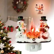 2025 Christmas Night Light, 3D Christmas Snowman Campfire Nightlight, Christm...