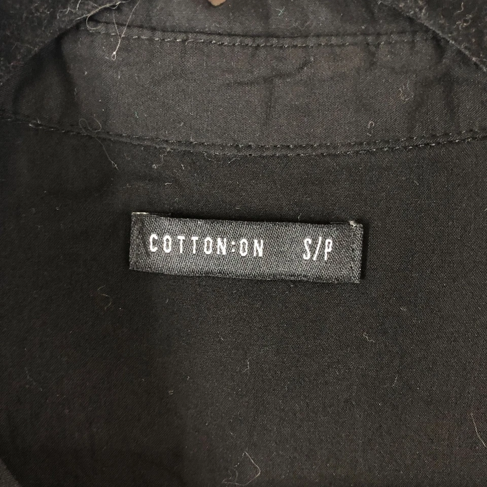 棉质女式纽扣衬衫上衣黑色 S — 第 3/4 张图片