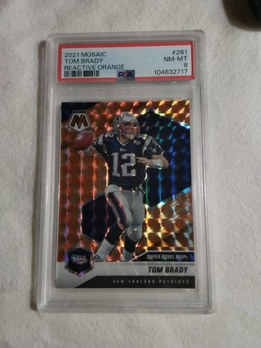 2021 Panini Mosaic SB MVPs Mosaic Reactive Orange Prizm #281 Tom Brady PSA 8