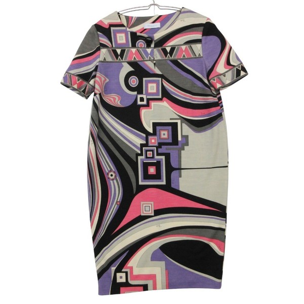 Emilio Pucci Womens Shift Dress S Wool Geometric Multicolor Italy 86RI52 B