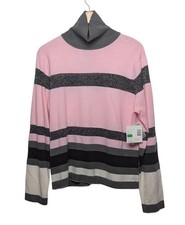 Sag Harbor Turtleneck Sweater Large New NWT Pink Striped Sparkle