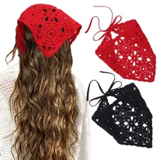 Crochet Hair Bandanas for Women Knit Head Scarf Bandana Headband Scarf Tie-Ba...