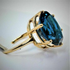 4 Carat Oval London Blue Topaz Solitaire Engagement Ring in 14K Yellow Gold Over