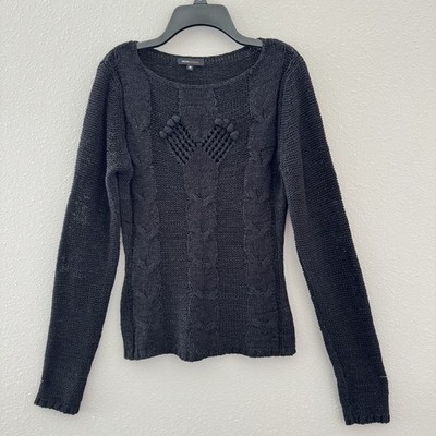 BCBGMAXAZRIA Black Cable Knit Sweater Women Size MLong Sleeve Pullover Boho Chic