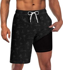 Mens Swim Trunks with Compression Liner 9'' Inseam Quick Dry Swimsuit Shorts