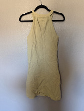 Women's Beige Cotton Mini Dress Sleeveless Halter Neck Pullover Size S