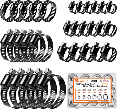 #ad 32 PCS Black Hose Clamps Assortment Kit 1 4quot;–2quot; 6 51mm Hose Clamps Stainless $12.99