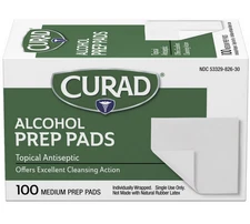 CURAD Alcohol Prep Pads 100 COUNT THICK MEDIUM PADS WIPES SWABS 70% ISOPROPYL  