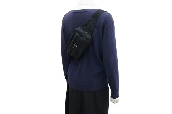 Prada 2VL977 Black Nylon Leather Crossbody Waist Bag Used