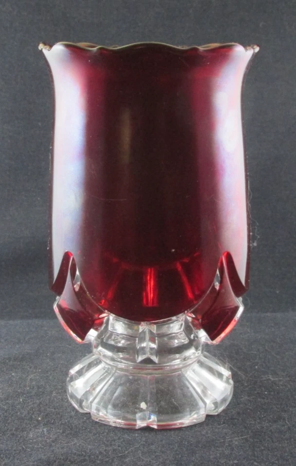 1880S DUNCAN RUBY STAINED CLEAR GLASS CELERY VASE SWAG BLOCK 6.5IN EAPG ANTIQUE - Image 2 of 4