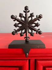 Snowflake Christmas Stocking Holder Hanger Hook Brown Copper Tone Metal
