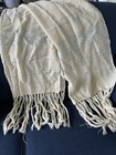 Vintage XLarge Woolen Fringed Scarf Wrap. Handwoven Komola Original. Cream — photo 8