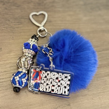 Blue Silver Pom Pom Rhinestone Key Chain Keyring Women s Faux Fur Bag Charm