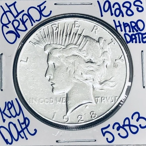 1928 S SILVER PEACE DOLLAR AUTHENTIC HI GRADE U.S. MINT COIN RARE KEY DATE 5383