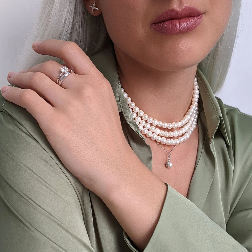 Silverly Collana Argento 925 Filo Di Perle Lungo 120cm Doppio - Immagine 3 di 4