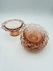 SET of 6 Vintage Pink Depression Glass Open Lace Rimmed-Candy Dish and Bowls