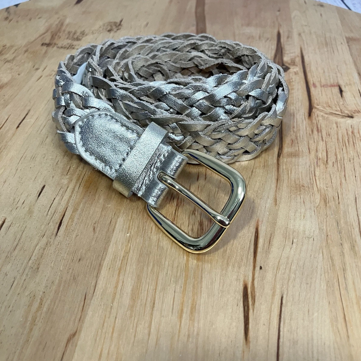 Punt Fibbia Leather Braided Belt Leather Sand Patch Belt Silver Buckle One Size Women main image 3