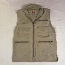MENS VINTAGE HOODED BANANA REPUBLIC KHAKI COTTON PAPPARAZZI FISHING VEST MEDIUM