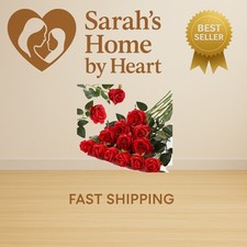 12PCS Artificial Flowers Fake Roses, Realistic Silk Long Stem Red Roses Bouqu...