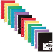 Spiral Notebooks, 12 Pack, 1-Subject, Wide Ruled Paper, 10-1/2" X 8", 70 Sheets