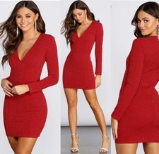 Windsor Sexy Red Glitter Mini Bodycon Dress Size S