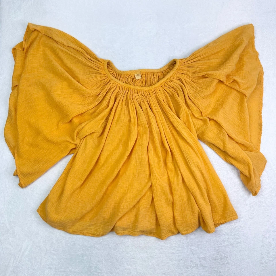 Blusa Campesina Vintage American Climax Gasa Top Fluido Amarillo Algodón Años 70 Boho M Foto 3 de 4