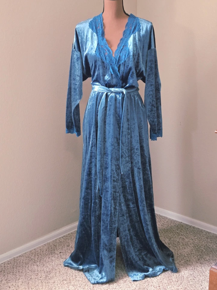 Miss Elaine Roupão de Renda Veludo Esmagado Old Hollywood Gravata Slinky Médio M União - Imagem 2 de 4