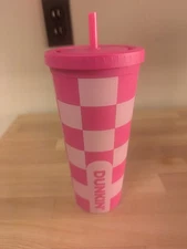 Dunkin' Tumbler/Cup Limited Edition 24oz Pink Checkered Sipper RARE
