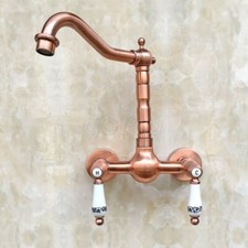 Antique Red Copper Double Handle Swivel Mixer Tap Kitchen Bathroom Sink Faucet