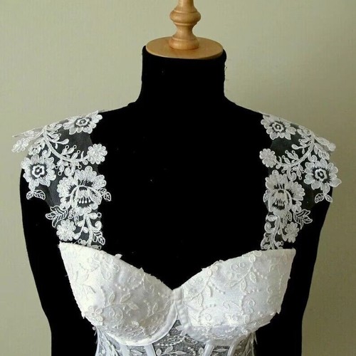 White Detachable Wedding Straps Removable Bridal Shoulder Straps Cap Sleeves - Picture 6 of 11