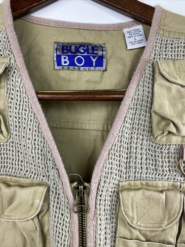 Vintage Bugle Boy Tactical Vest Khaki Men's Large Hunting Fishing Full Zip - Picture 2 of 8