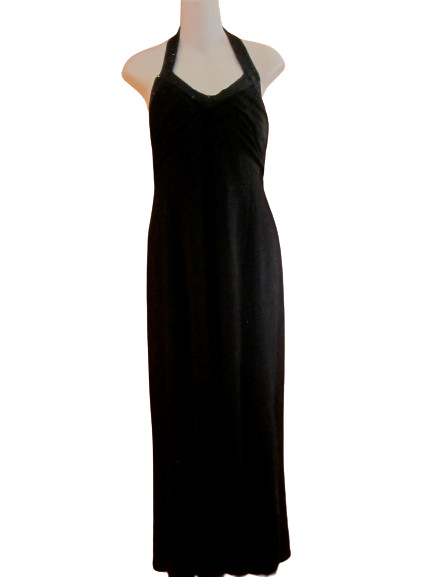 St John Evening Embellished Long Black Pencil Flowy Bottom Dress Size 4