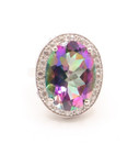 Sterling Silver 925 Large Oval Mystic Topaz & Cubic Zirconia Cocktail 6.5 Ring