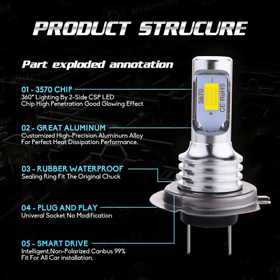 Комбинированные светодиодные лампы дальнего и ближнего света для Mercedes-Benz C250 C300 C350 - 4 лампы - Изображение 4 из 4