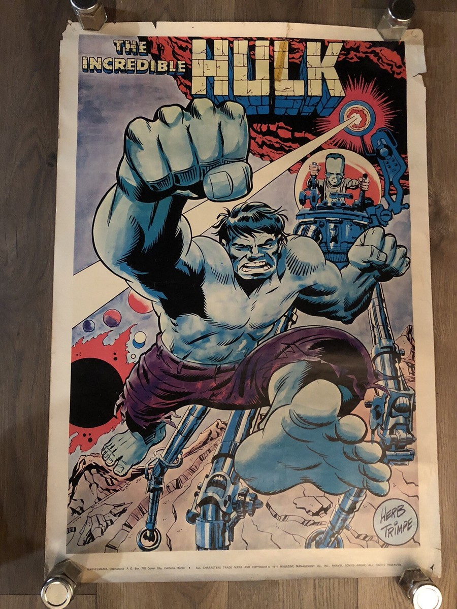 Original Marvel Poster The Incredible Hulk 1970 Herb Trimpe used