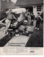 Vintage advertising print Car General Motors GMAC Plan Camping Out Fitting In ad