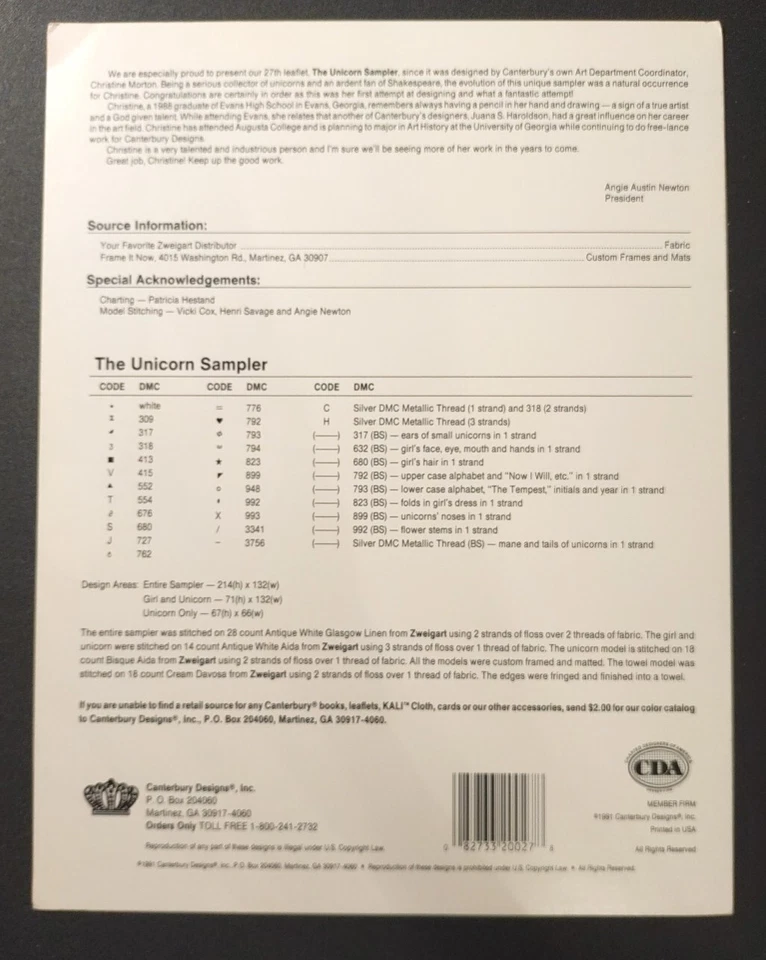 l Canterbury Designs THE UNICORN SAMPLER Counted Cross Stitch - Image 2 of 2