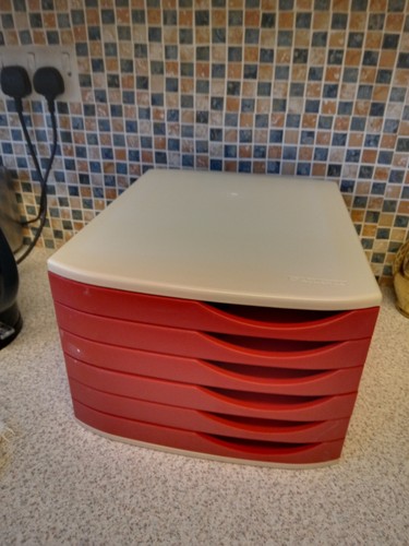 VINTAGE ATLANTA STORAGE BOX 6 TRAY FILING CABINET SYSTEM RED WHITE INSTRUCTIONS