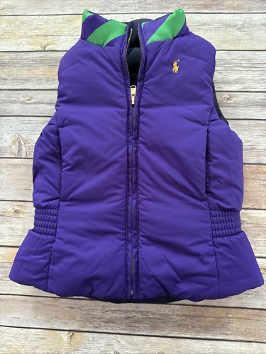 Youth Polo Ralph Lauren Down Reversible Puffer Down Navy Purple Vest Logo Sz 5 - Picture 7 of 9