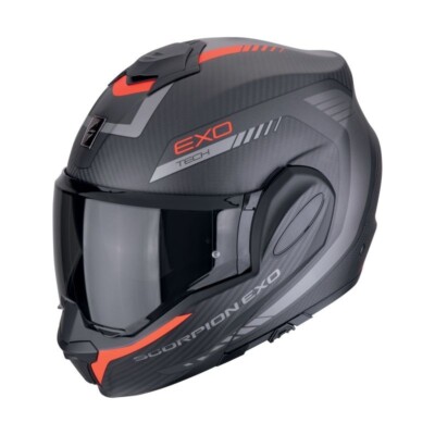 SCORPION EXO-TECH EVO CARBON CASCO HELMET FLIP BACK 180°COSY Nero opaco-Rosso
