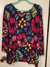 PRESTON & YORK SIZE XL COLORFUL BLOUSE WOMENS STRETCH ART FLORAL TOP TUNIC