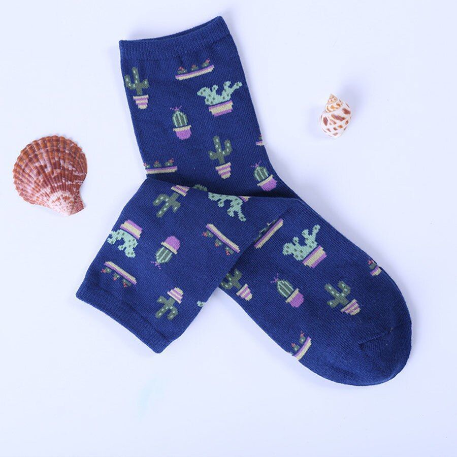 Cactus Plant Patterned Socks Comfortable Cotton S… - image 1