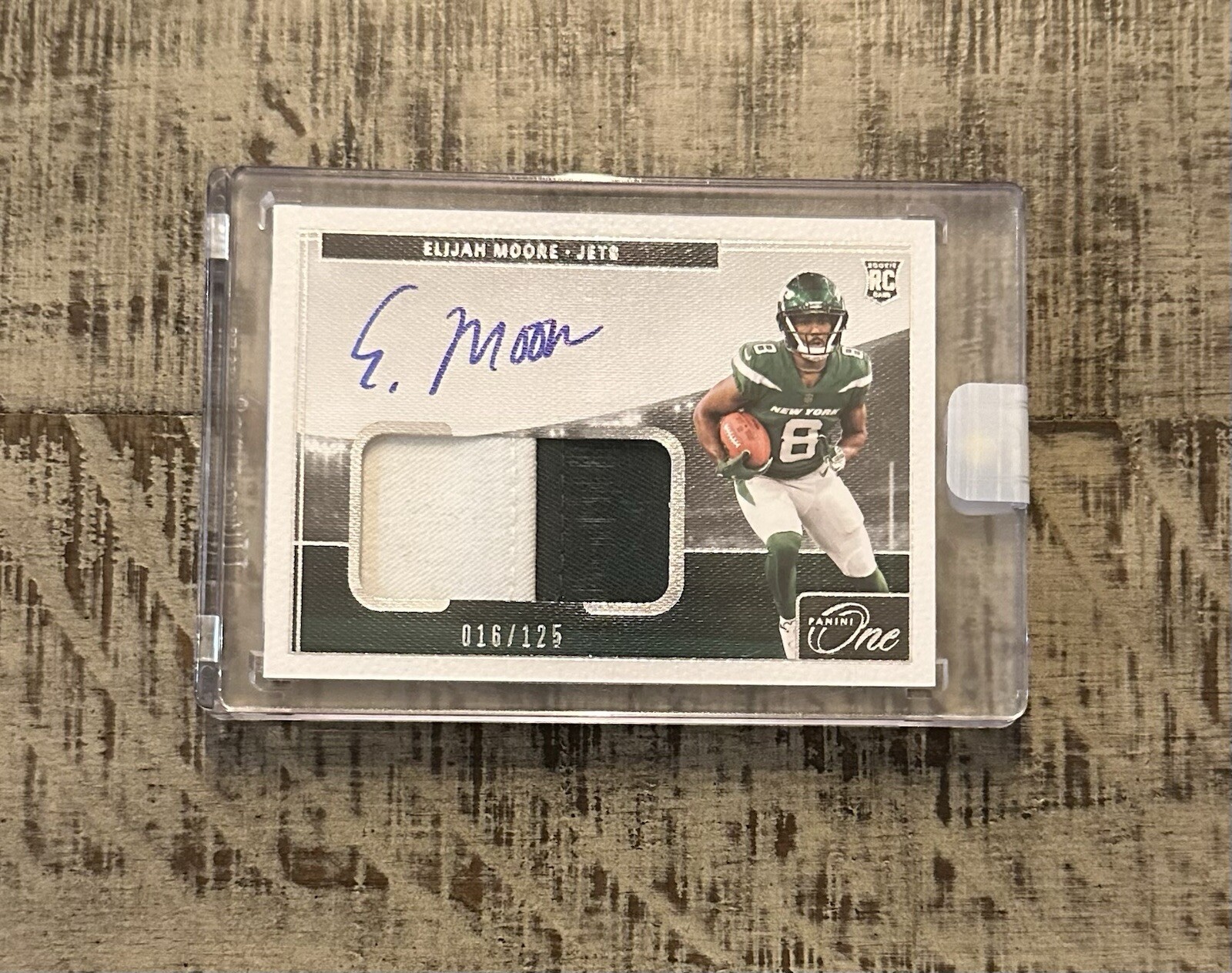 2021 Panini One Elijah Moore Rookie Patch Auto #016/125 RPA
